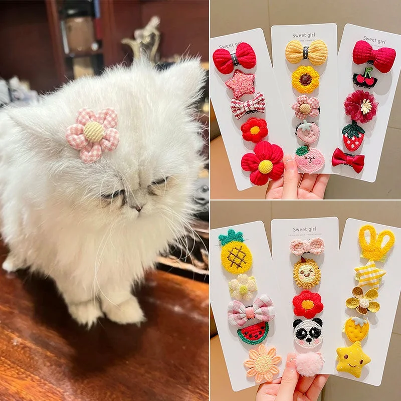 New Cute Pet Hair Clips, Cartoon Bow Knot Hairpin for Small Dog Shape Small Flower Hair Pin Dog Cat Grooming Hair Accessories