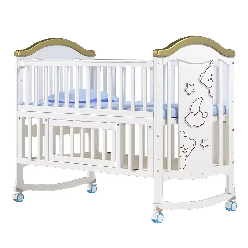 

New Designer White Toddler Wooden Bed Children Bedroom Furniture Multifunctional Solid Wood Kids' Cribs for Outdoor