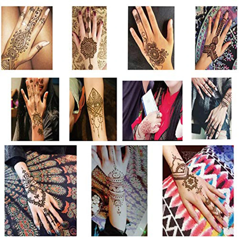 15 Types Options Professional Henna Stencil Temporary Hand Tattoo Body Art Sticker Indian Glitter Airbrush Tattoo Templates