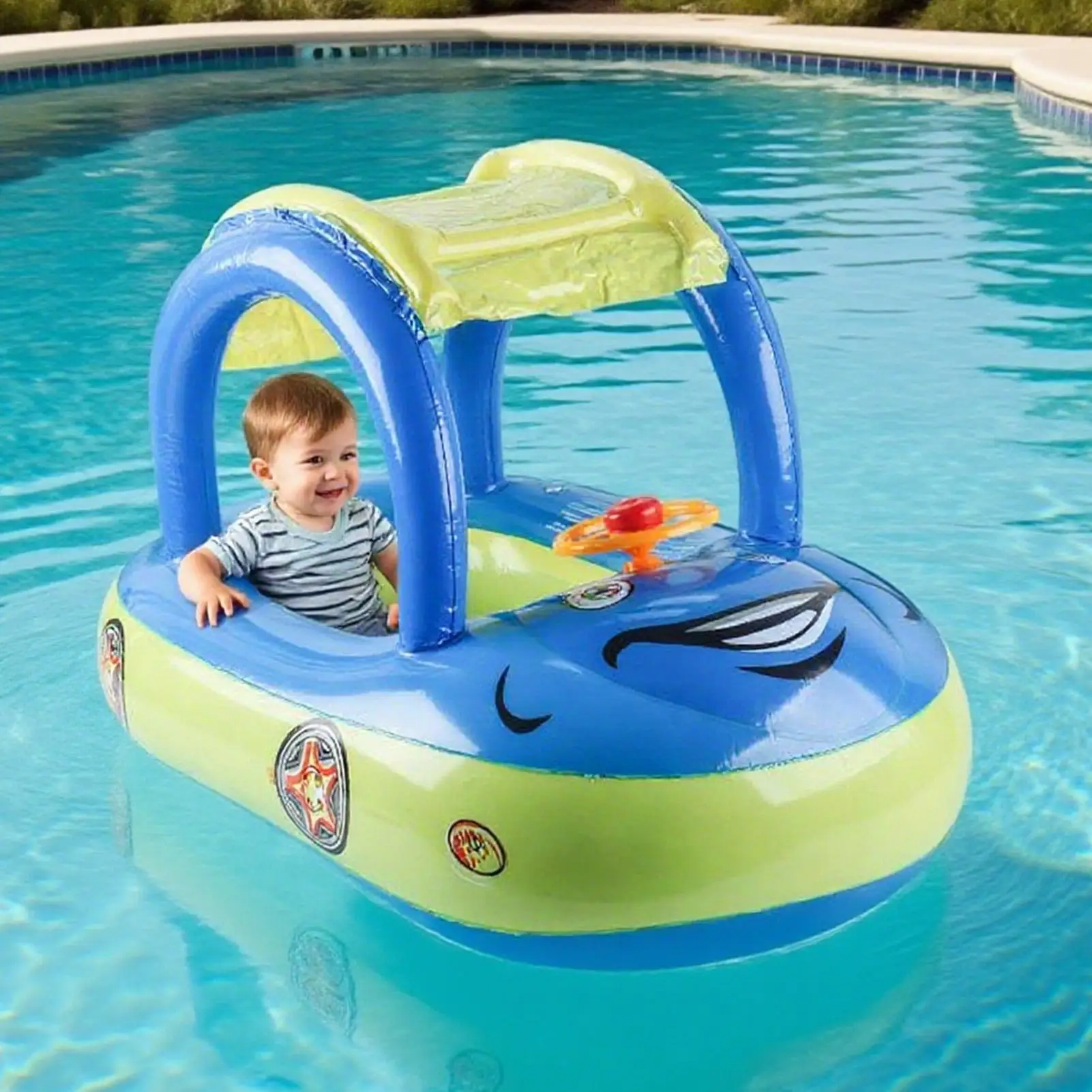 Peuter drijft zwembadvlotter voor kinderen opblaasbare autovorm luifel drijftrainer speelgoed met zonnescherm voor zomer strand meer