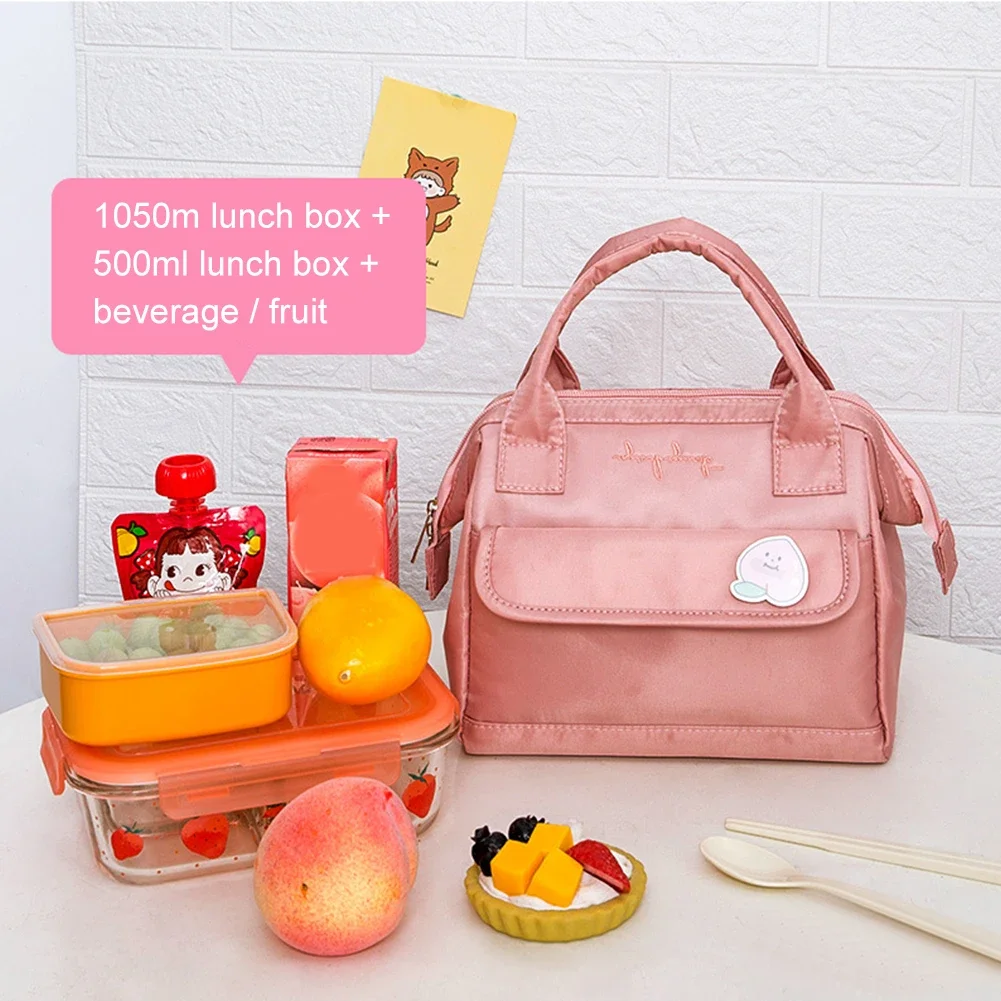 Kawaii Lunch Bag Women Cute Peach Picnic Travel Thermal Breakfast Box Girls School Child Portable Lunch Box Ladies Tote Food Bag