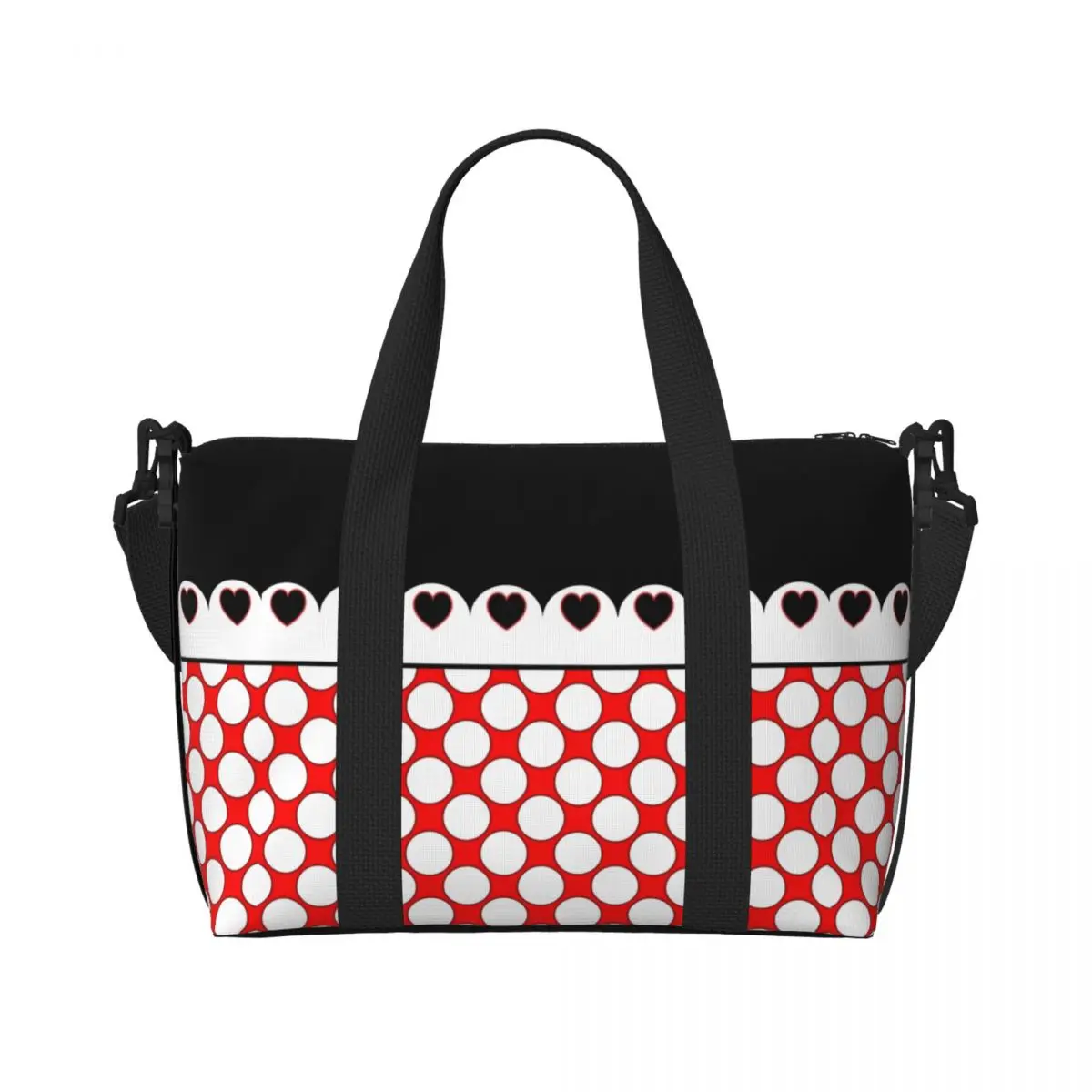 Custom Large Cartoon Mickey Minnie Mouse Animated Tote Bag for Women Polkadots Shopper Shoulder Gym Beach Travel Bag