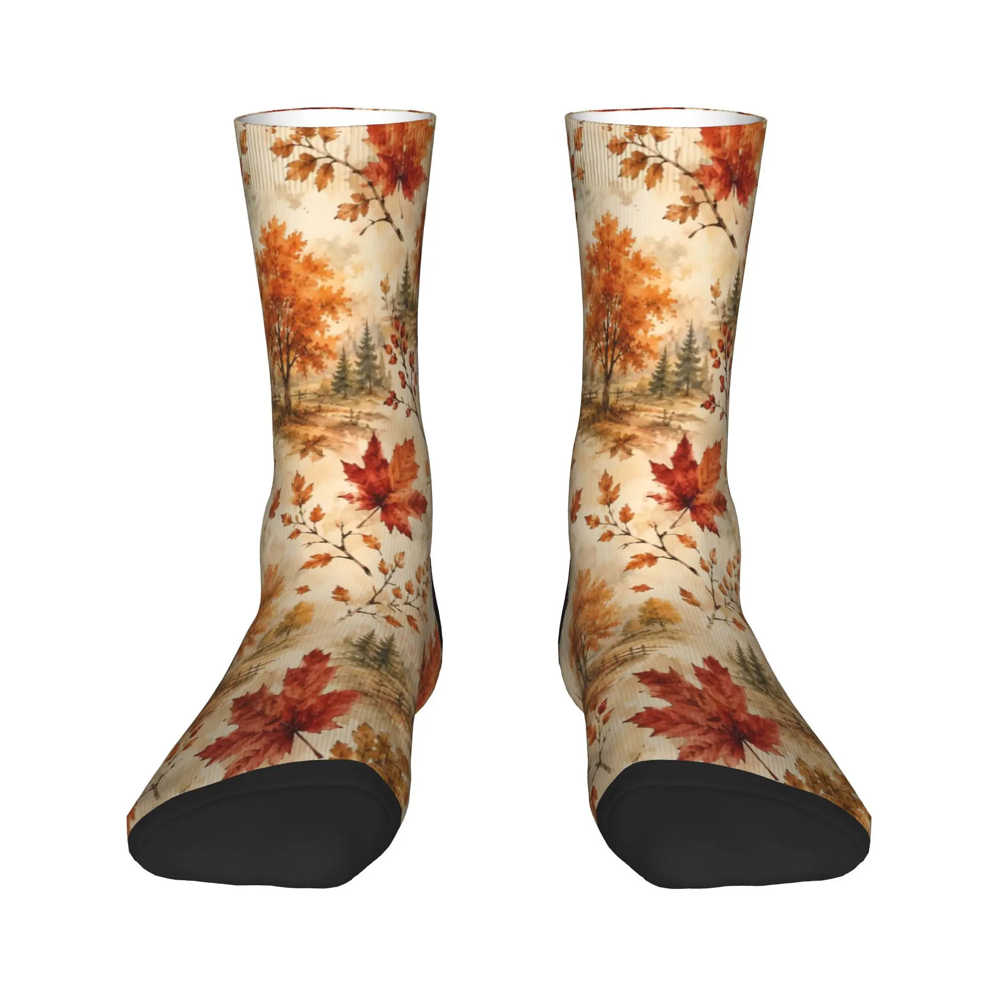 Cozy Fall Leaf Print Stockings  Graphic Funny Socks Winter Anti Bacterial Socks Men Outdoor Soft Breathable Socks