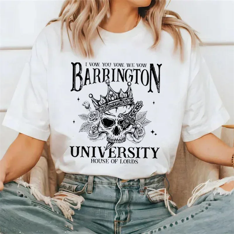 Trendy Street Print Barrington University Printed T-Shirt Top Short Sleeved O-Neck Print Retro Casual Versatile Fun T-Shirt.