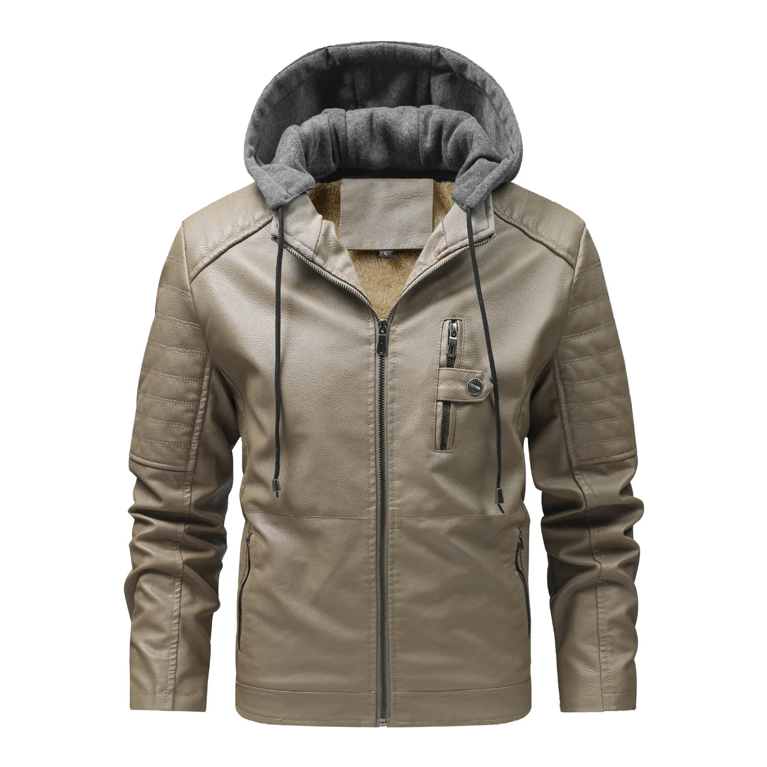 الرجال مقنعين سترات من الجلد Chaquetas سليم صالح دراجة نارية بولي Leather معاطف جلدية عالية الجودة الرجال الصوف الدافئة معاطف جلدية حجم 5XL #6