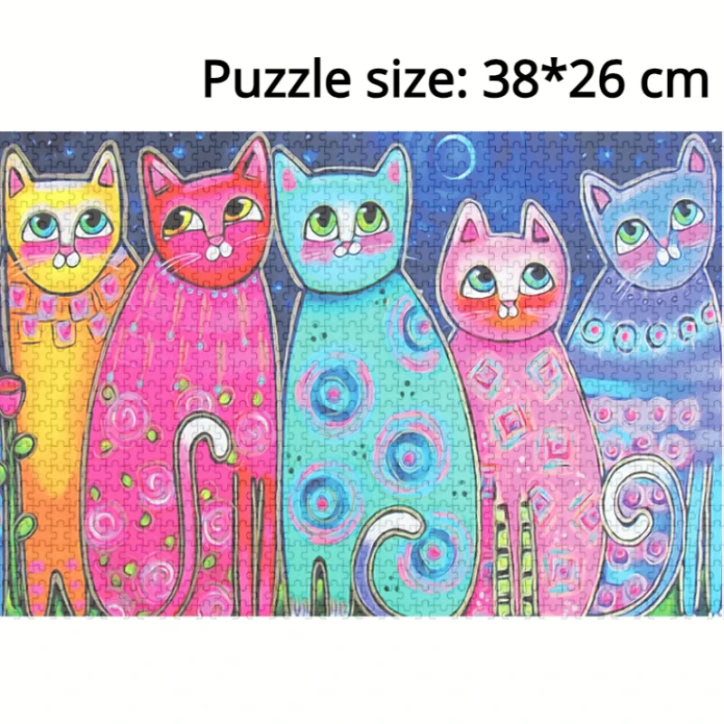 38*26cm Adults 1000 Pieces Paper Jigsaw Puzzles Colorful Cats Cute Animals Paintings Stress Reducing Toys Christmas Gifts
