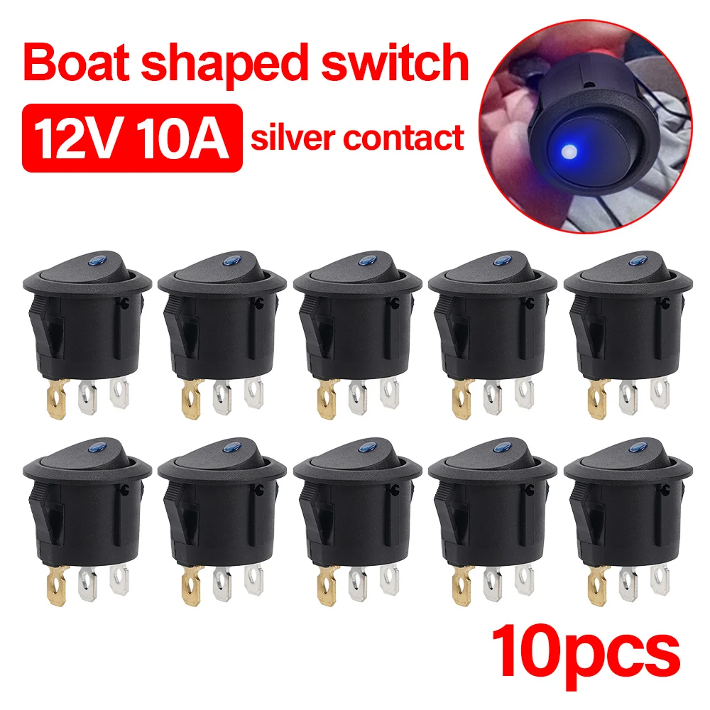 1/5/10Pcs 12v LED Light Illuminated Boat Switch Rocker Switch Toggle 3 Pins 2 Position ON/Off Blue LED Lights Toggle Switch