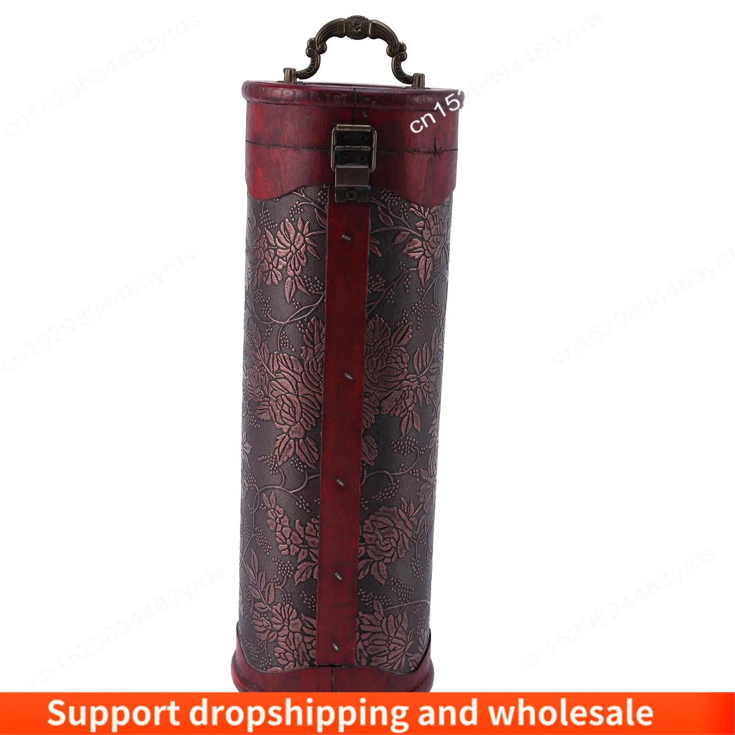 AA86 Cylinder Vintage Retro Wooden Vintage Wine Bottle Storage Gift Box Case Holder