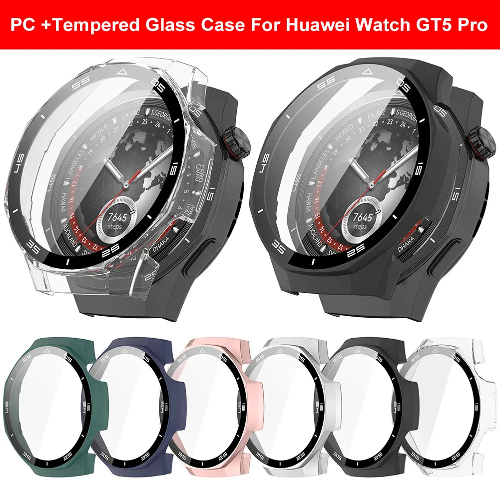 Capa dura para pc para huawei watch gt 5 pro 46mm, capa protetora de tela + vidro temperado, acessórios de capa protetora de tela