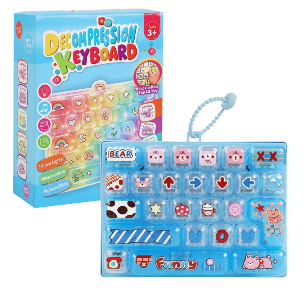 26-Key Decompression Button Cute Design Simulation Keyboard Mini Keyboard Pendant with LED Lights Transparent Dual-Tone