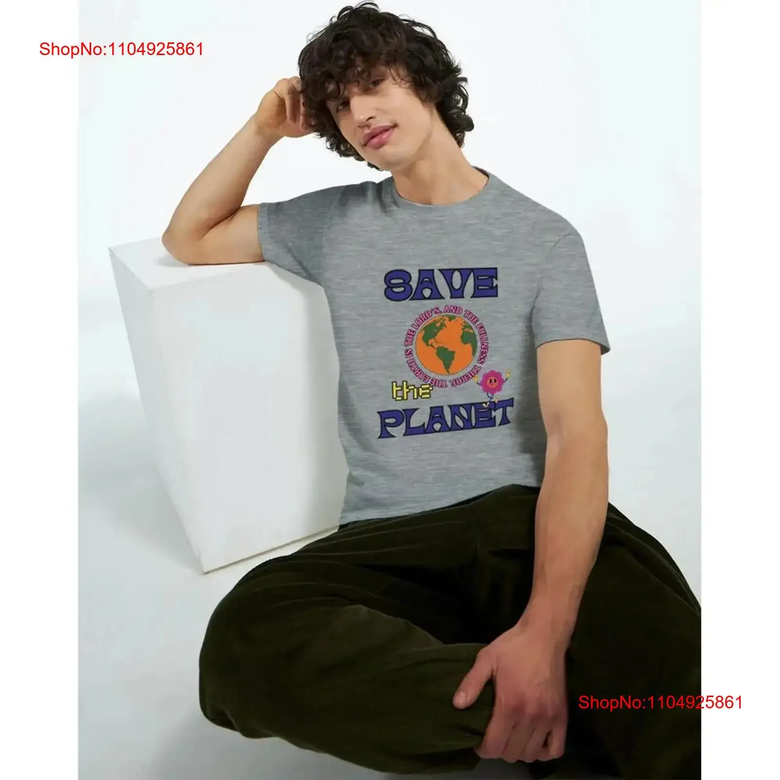 Camiseta Save the Planet Diseño de la Tierra con Salmas 24 1 Ropa ecológica vintage Lavada Ligera Casual Transpirable