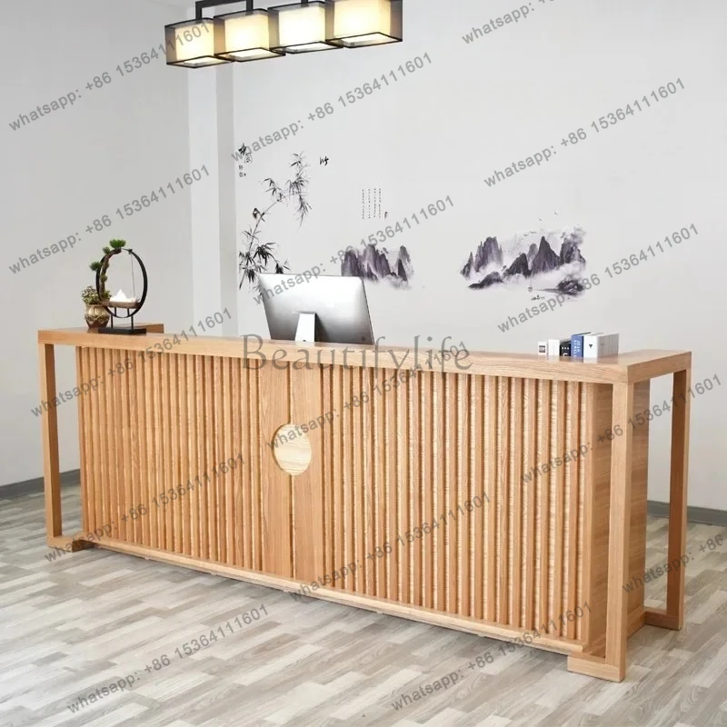 New Chinese style checkout page Solid wood bar table Retro style restaurant Teahouse hotel health center Reception counter