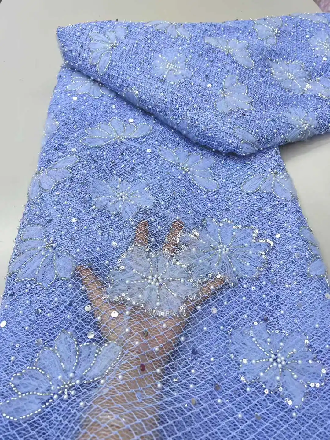 아프리카 나이지리아 비즈 프랑스 메쉬 레이스 스팽글 고품질 2025 자수 레이스 스팽글 레이스 웨딩 드레스 여성용