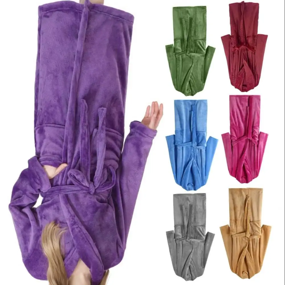 

2025 Women's Flannel Robe Thick Warm Fleece Bathrobe with Pockets Winter Soft Plush Long Nightgown Sleepwear