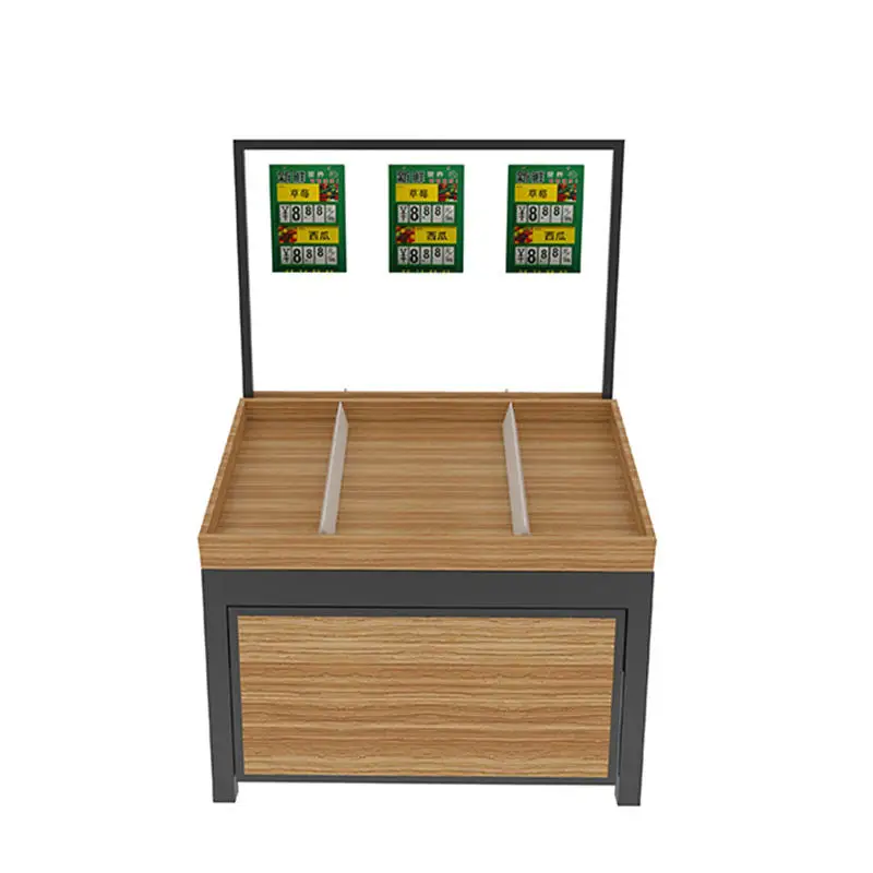 Grocery store multi-functional wood steel vegetable rack wooden fruit and vegetable display rack