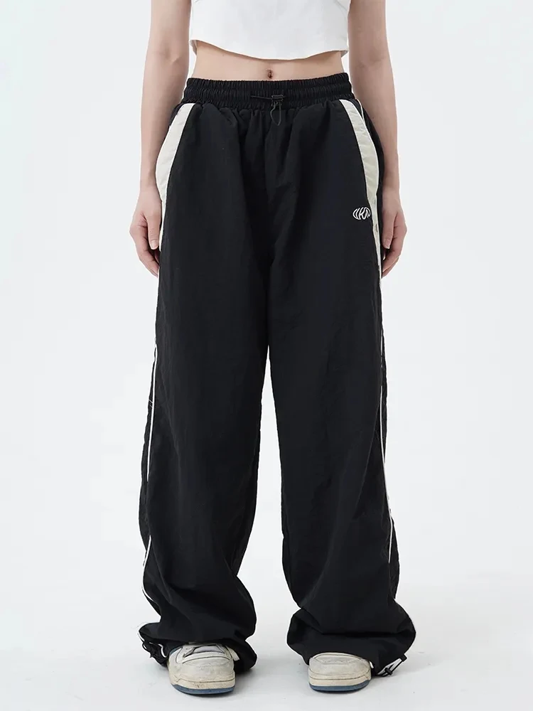 Y2K Women Vintage Black Korean Harajuku Baggy Parachute Track Pants Oversized Sweatpants Wide Leg Joggers Trousers 2000s Clothes