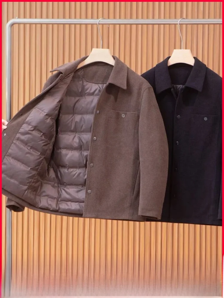 

Ele Retro Lightweight Men's down Jaet Quilted Polyester Fiber No-Cuff Windproof 3D Design Du down Filling Casual Sle