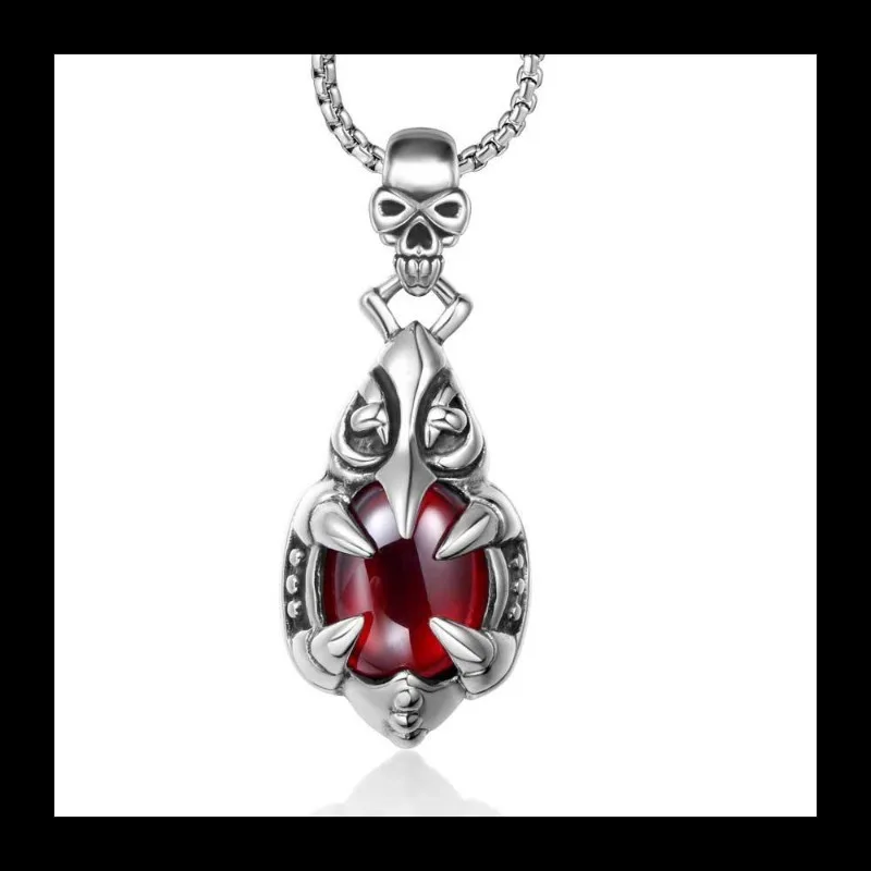 التيتانيوم الصلب والمجوهرات، خمر الجمجمة مشبك الرمان الأحمر الأحجار الكريمة الأزياء محب قلادة قلادة الملحقات SP442