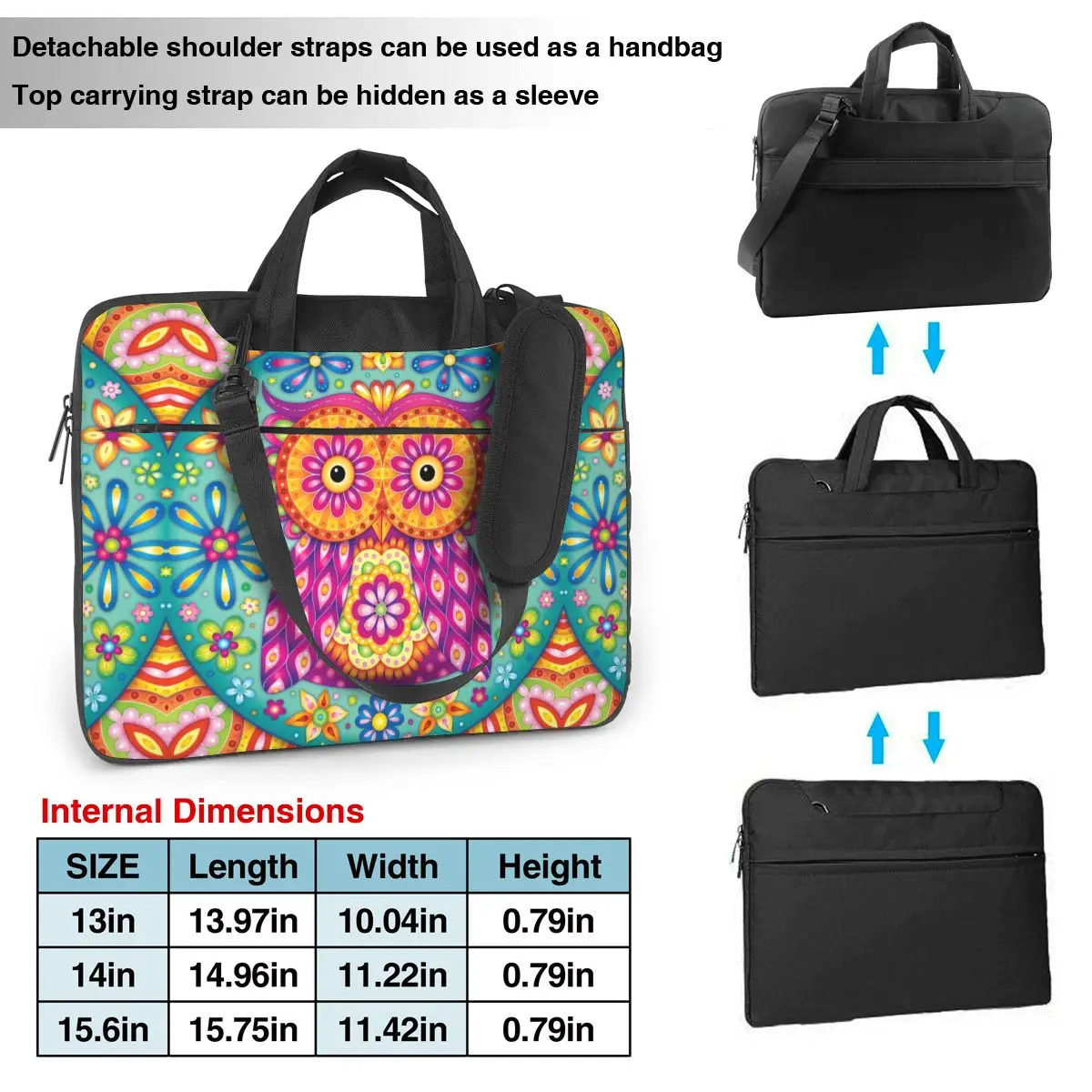 Handbag Laptop Bag Owl Mandala Notebook Pouch Colourful Groovy Trippy 13 14 15 Stylish Computer Bag For Macbook Air Pro Asus