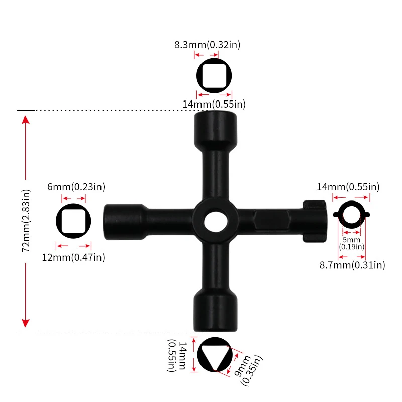 4 In 1 Multifunction Electrician Plumber Utility Cross Switch Wrench Universal Square Triangle Key for Gas Train Bleed Radiator