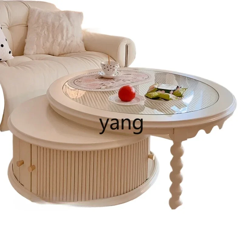 

YJQ cream wind round solid wood combination living room household French small apartment tea table simple and modern