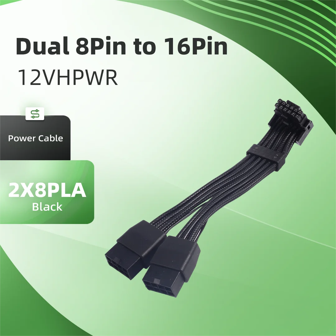 Interface Upward PCIE 5.0 2X8PLA 16AWG Embossed Wire Dual 8PIN to 16pin 12VHPWR Connector Adapter 90 Bend for Graphics Card