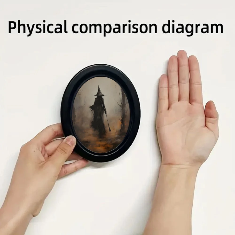 1 Piece of Retro Halloween Witch Decorative Mural - Handmade Oval Wooden Decorative Wall Art (5.25* 4.16inch), Oval Decoration, Halloween, Christmas, Thanksgiving Victorian Room Dark Decoration, Witch Style - view 3