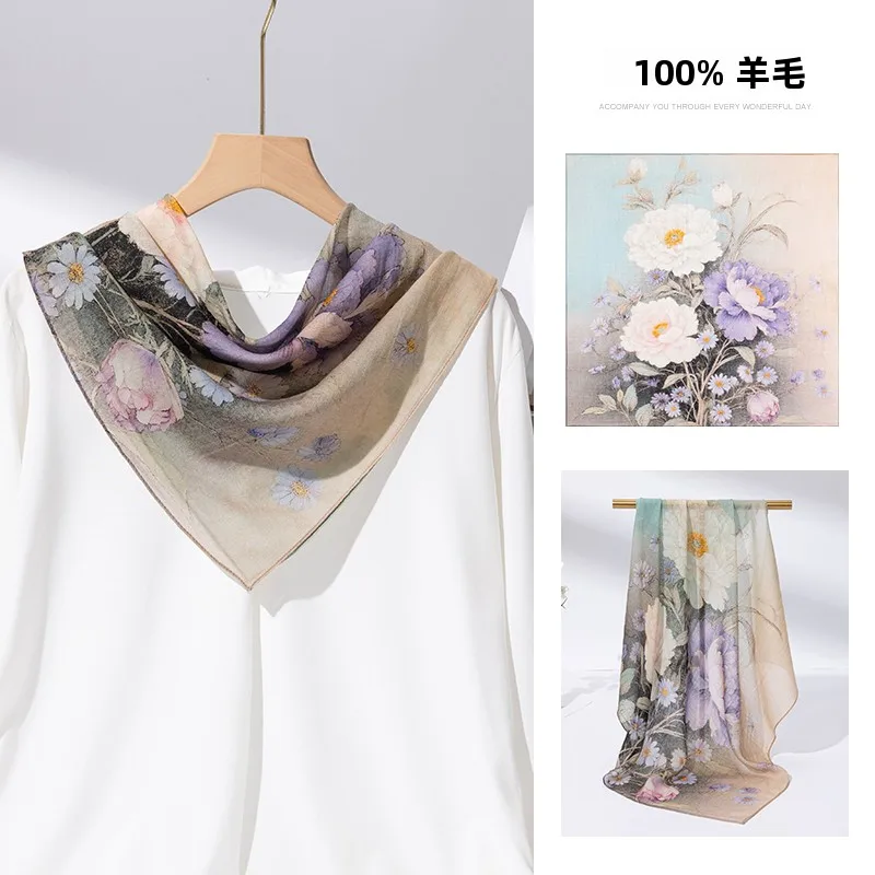 上海ストーリー-カシミヤスカーフ-レディーススタイル-薄手-秋冬-高級感-ネックプロテクション-スクエアスカーフ-軽量