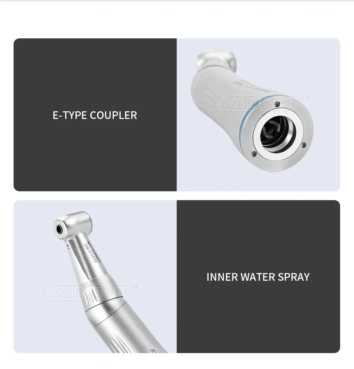AZDENT Dental-Handstück mit niedriger Geschwindigkeit, Winkelstück, interner Wasserspray-Druckknopf, 4 Löcher, Luftmotor, Zahnmedizin-Werkzeug, Instrument – Detail 6