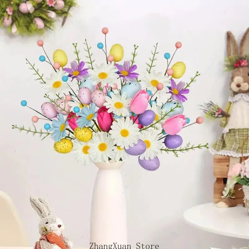 Ostereier, künstliche Blumensträuße, dekoratives Blumenarrangement aus Kunststoff für den Tisch, Kaminsims, Urlaub – Detail 2