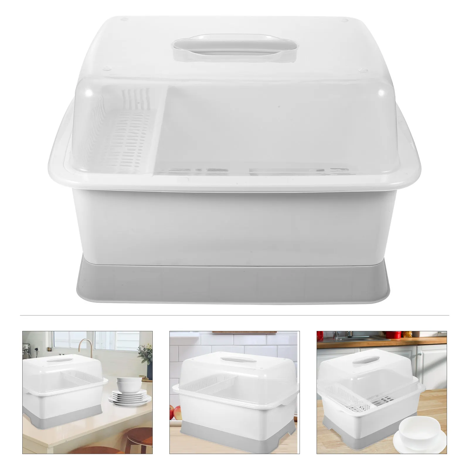 

Сушилка для посуды с крышкой, пластиковый органайзер для столовых приборов, дренажный держатель для кухонной утвари, прозрачная крышка, легко чистится, устойчивая конструкция