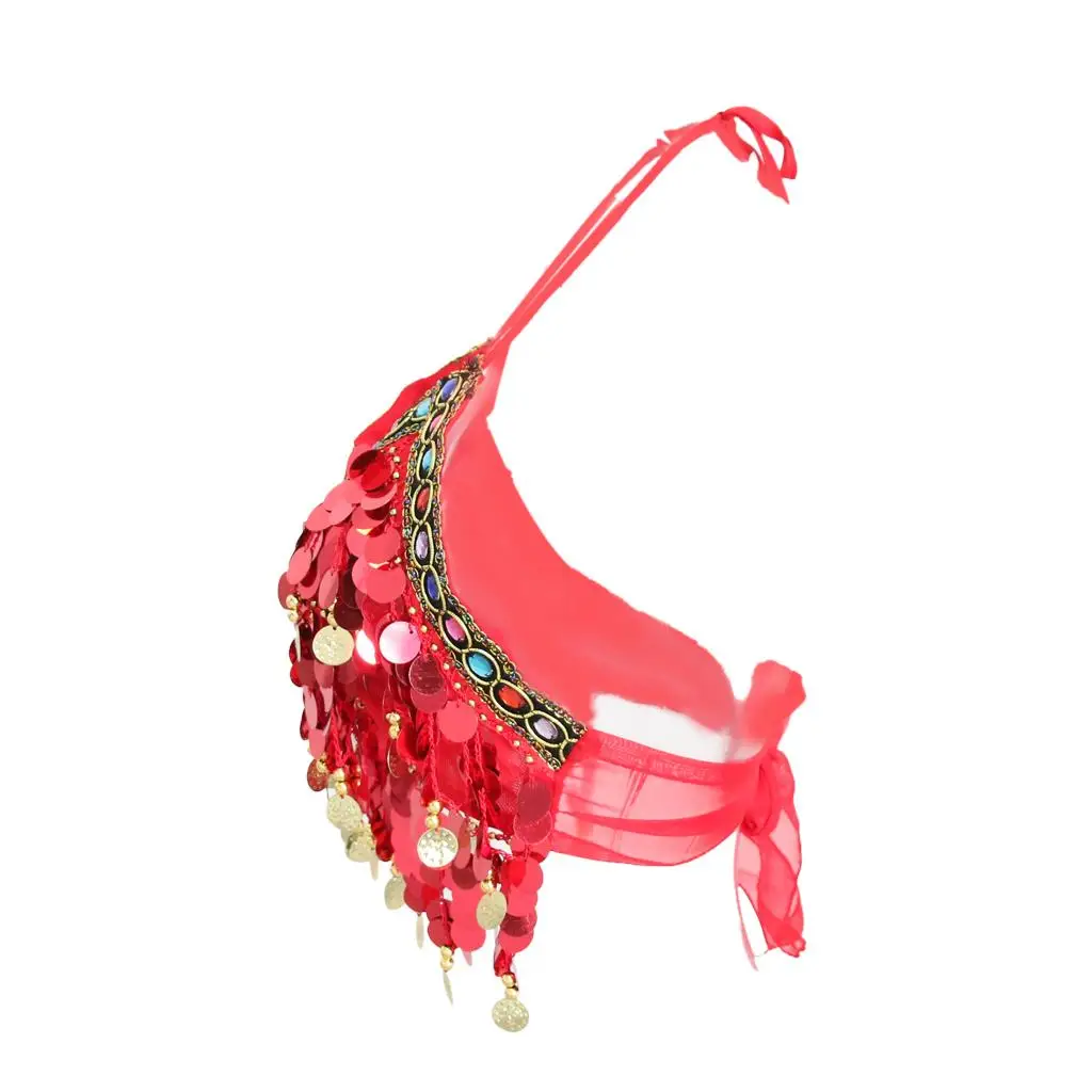 Chiffon Sequin Tassel Belly Dance Bra Top Beaded Performance Costume for Latin Salsa Practice
