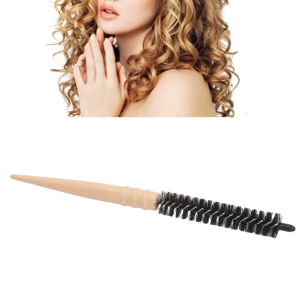 Hair Styling Detangling Round Hair Brush Compact Professional Hairdressing Comb Wooden Handle Mini Round Brush Salon Use