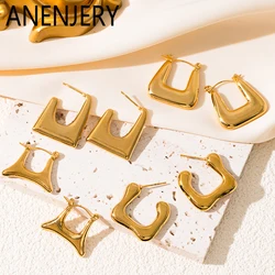 ANENJERY 316L Stainless Steel Smooth Irregular Square H-shaped Earrings for Women Fashion Specisl Design Jewelry Gifts Wholesale