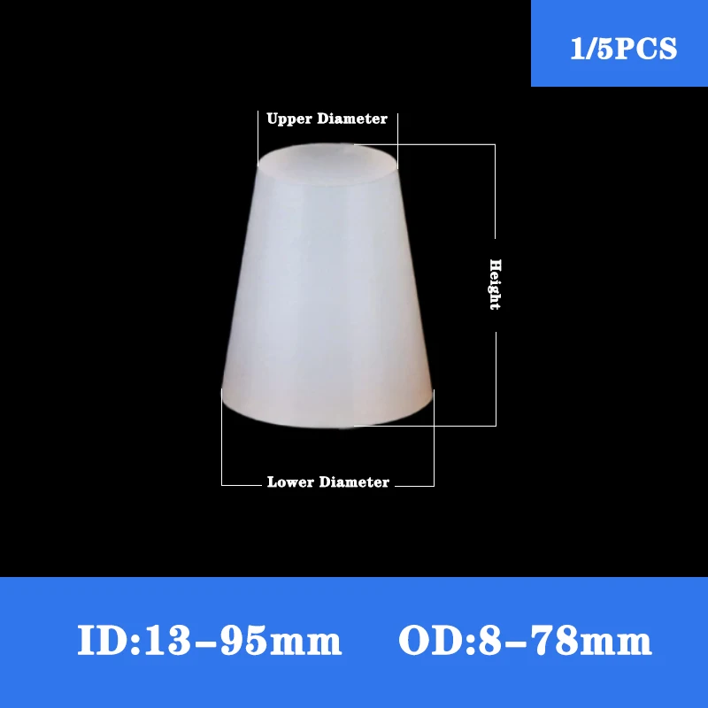 1-5Pcs Silicone Plug ID13-95mm OD8-78mm Laboratory Test Tube Plug Bottle Cap Heat-Resistant Water Pipe Push In Conical Seal