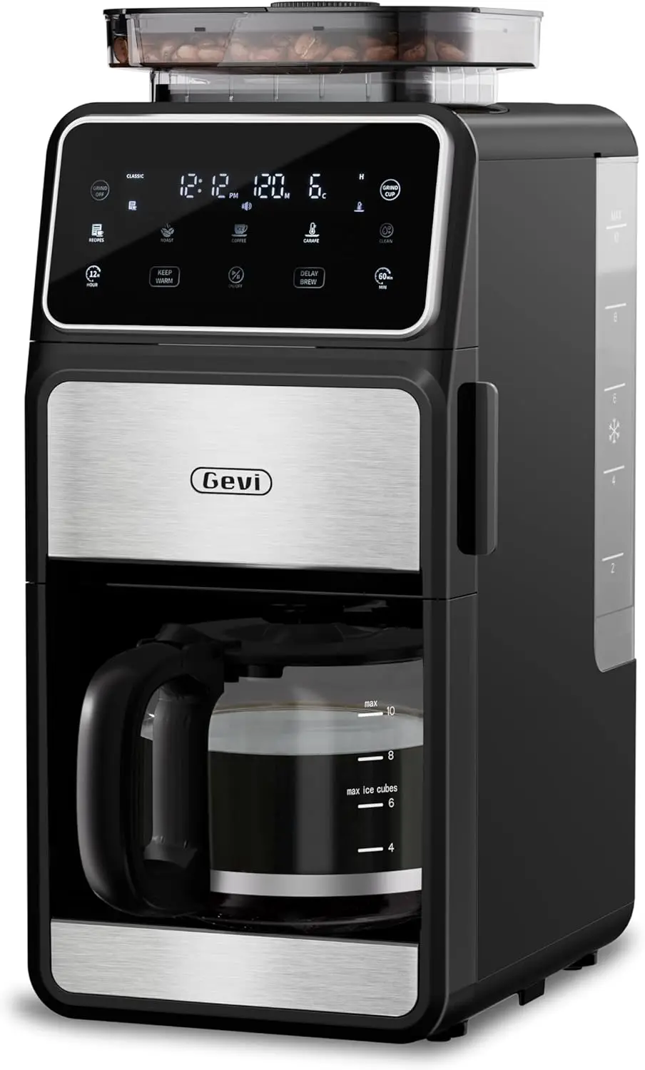

10 Cup Drip Coffee Maker with Built-in Grinder, Grind ＆ Brew Burr Combo Coffee Machine with Touch Screen, Programmable, 4-Hour W