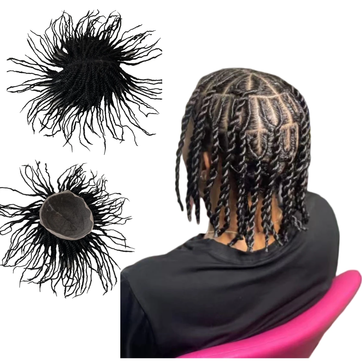 

Шиньоны из африканских натуральных волос # 1, темно-черный цвет, афро-твист-косы, парик с полным кружевом для чернокожих мужчин