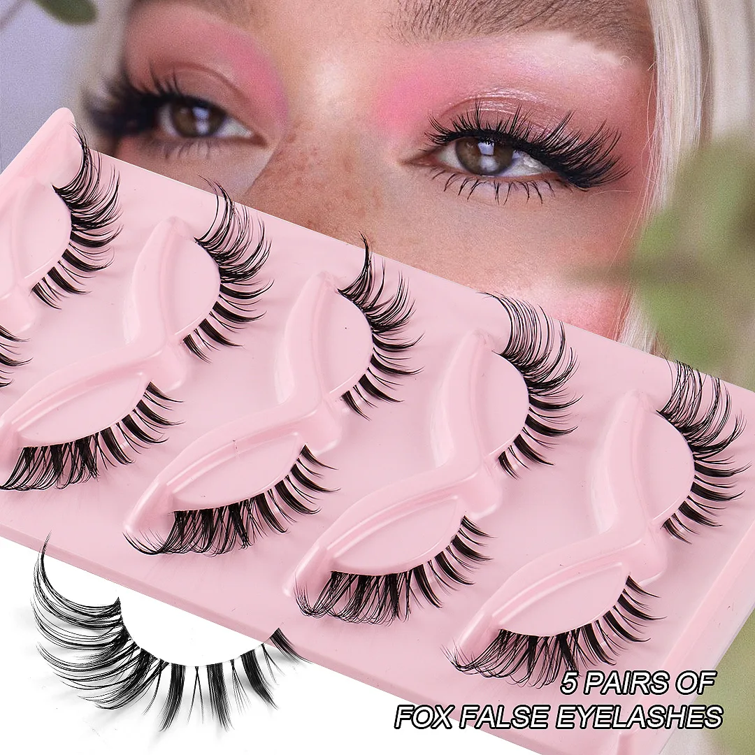 5/Invisible band Cat-Eye Lashes 5d Mink Eyelashes Winged End Eye Elongated Eyelashes Fake Lashes Natural Long Full Strip Lashes