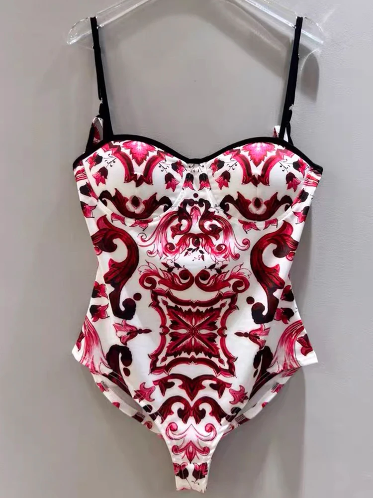 Traje de baño de una pieza con tirantes de copa sexy con estampado de porcelana azul y blanca Retro, top de una pieza con tirantes para vacaciones en la playa para mujer de verano.