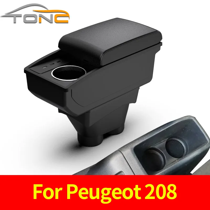 

For Peugeot 208 Armrest Box Storage box Car accessories Retrofit parts Interior details Cup holder 2012-2018