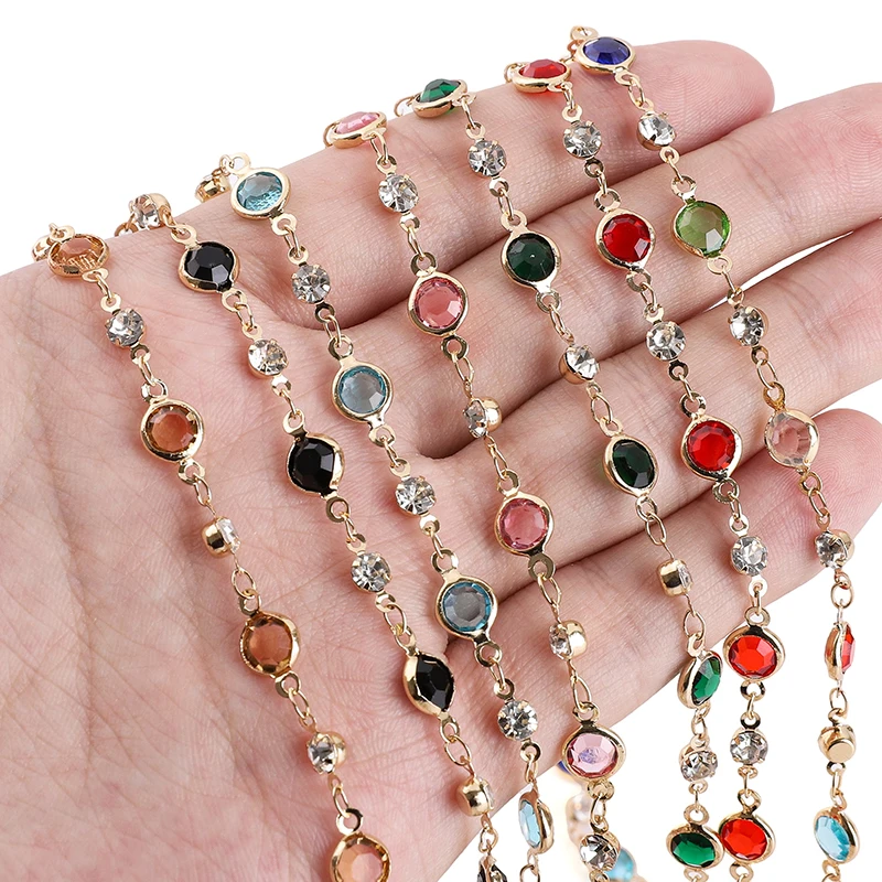 1 متررول 6 مللي متر خرز كريستالي ملون مطرز سلسلة الزجاج حبة KC عقد ذهبي ملحقات السلسلة DIY بها بنفسك صنع المجوهرات الحرف اليدوية