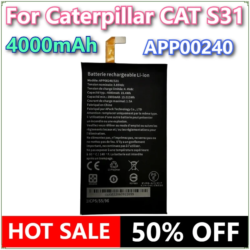 

APP00240 4000mAh Battery for Caterpillar CAT S31 Mobile Phone Replacement Batteria Batterie for CAT S31 Accumulator AKKU
