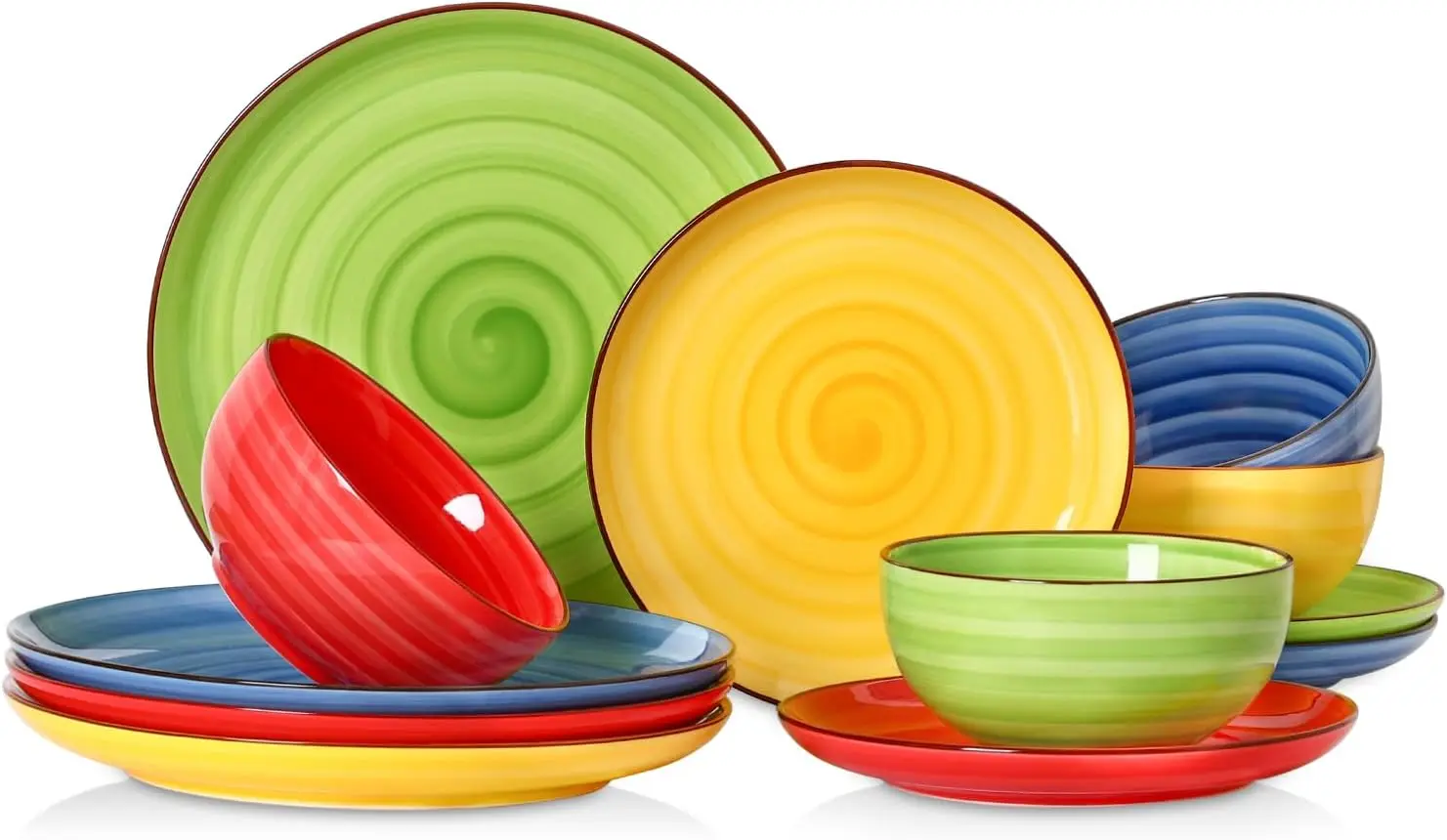 

Ceramic Plates and Bowls Sets,12 Pieces Dinnerware Sets for 4,Scratch Resistant Dish Set,Dishwasher