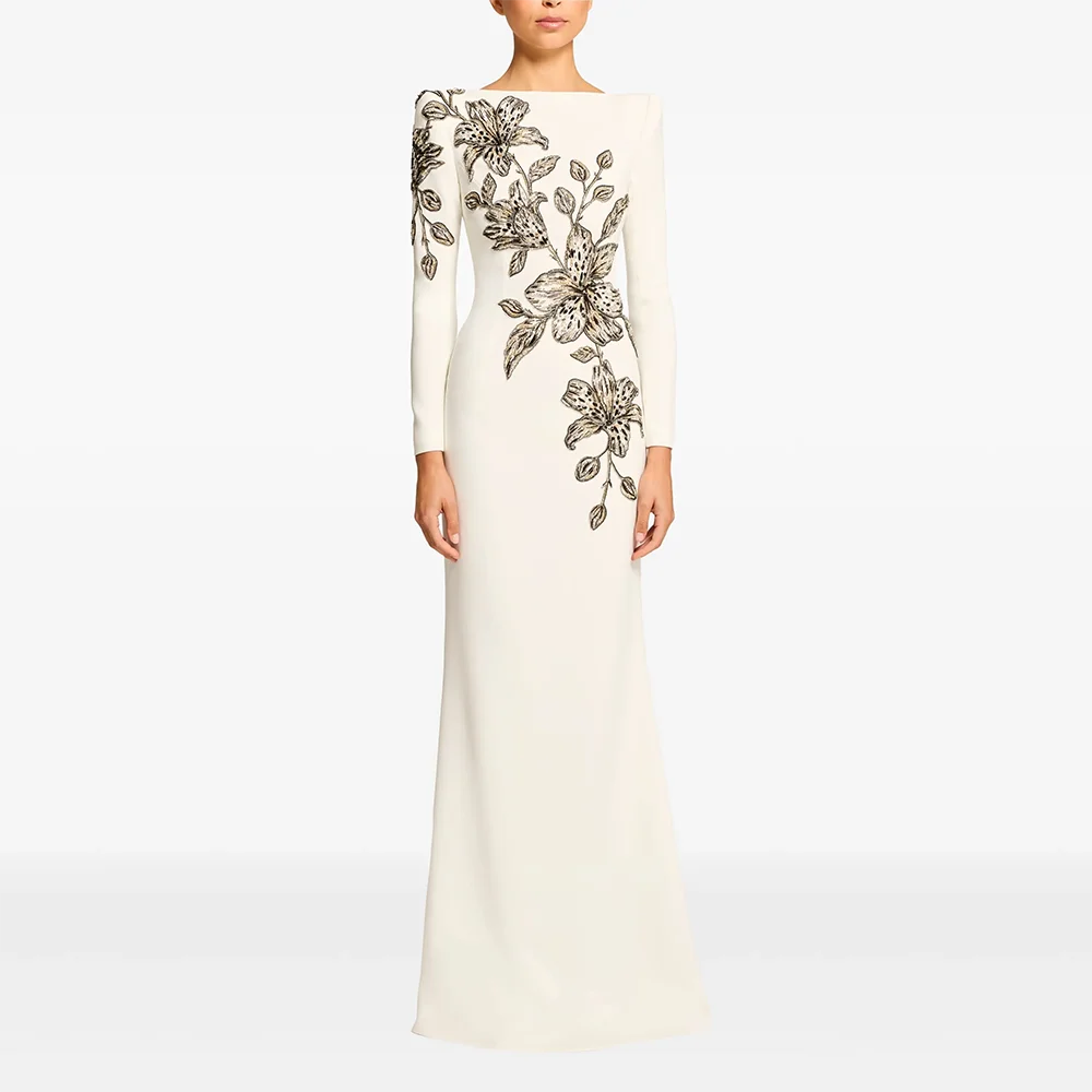 

Длинные вечерние платья с вырезом лодочкой по индивидуальному заказу, элегантные цветы, платья для выпускного вечера для торжественных случаев, кристаллы 2025 года, платья для выпускного вечера длиной до пола