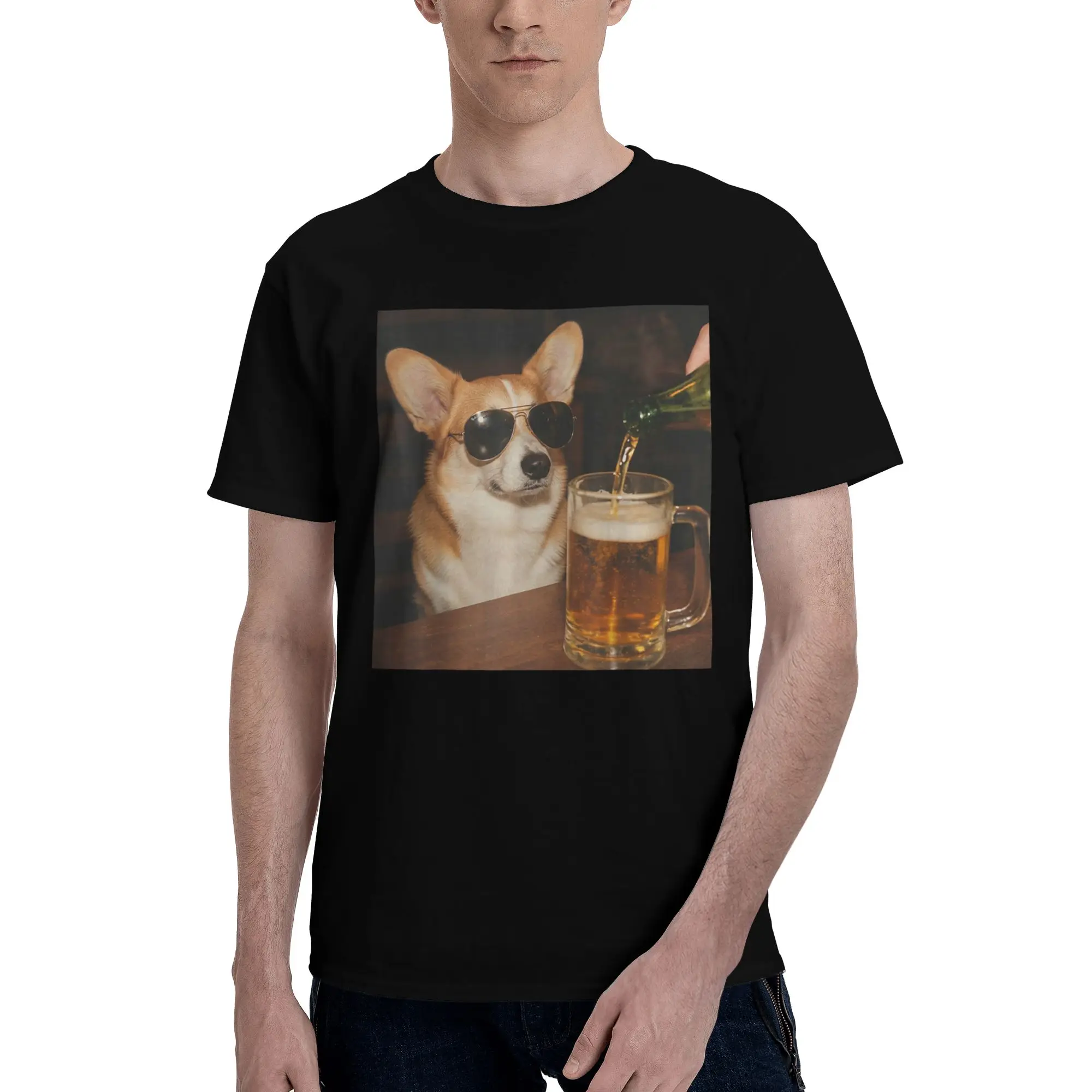 Border Collie Drinking Beer Funny Dog Meme  Tee Shirt for Men Women Gift Idea T Shirts  Cotton Clothing