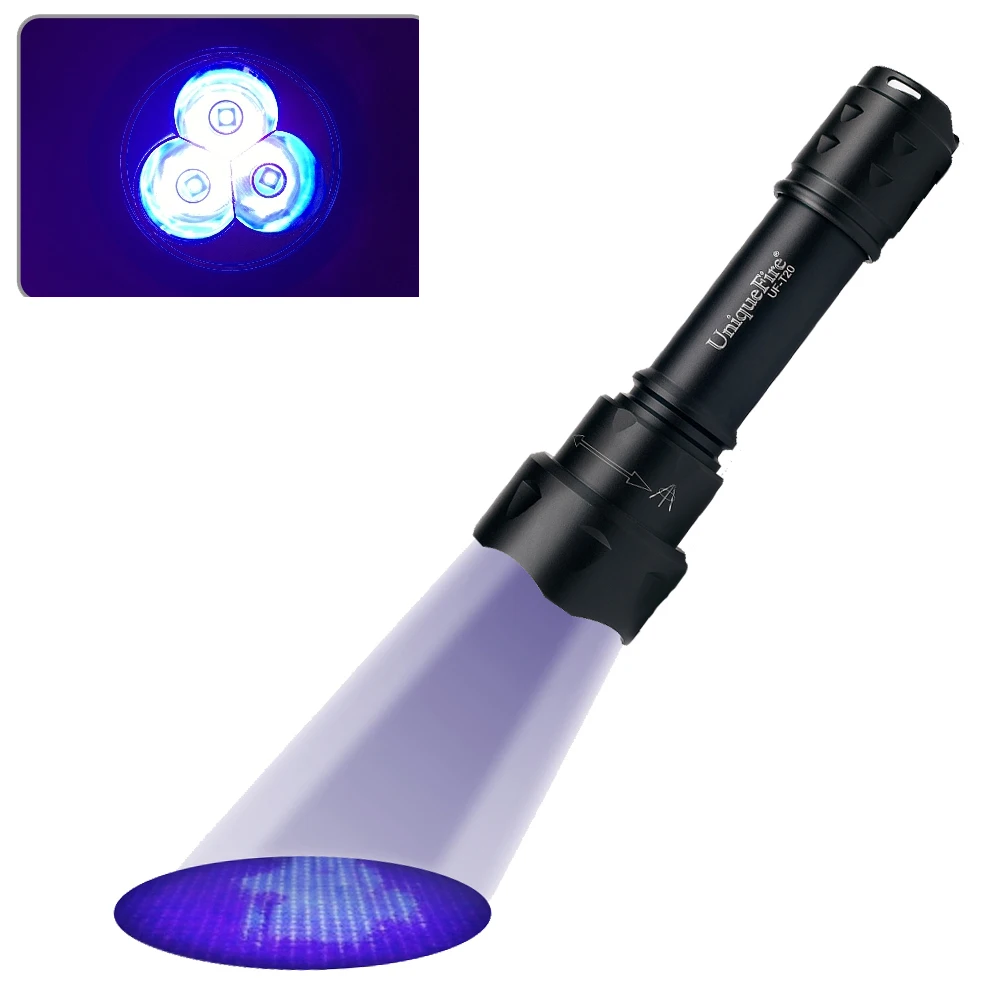 

UniqueFire T20 UV 365nm LED Flashlight 1 Mode Blacklight Ultraviolet Torch For Pet Urine Find Human Fluids Counterfeit Detection