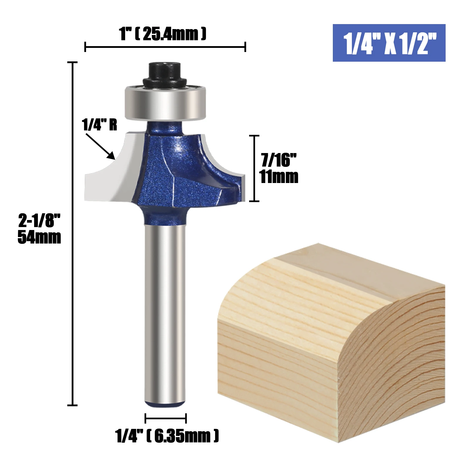 Versery 1PC 6.35mm 1/4” Shank Corner Round Professional level Over Router Bit Milling Cutter For Wood Woodwork Tungsten Carbide