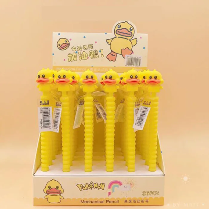 36 pcs/lot Kawaii Yellow Duck Mechanical Pencil Cute 0.5mm Automatic Pens Stationery gift School Office writing Supplies