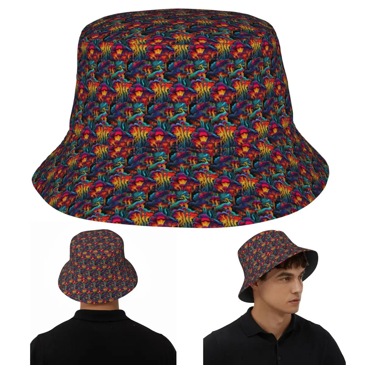 حمض تريبي غريب مخدر متموج الفطر دلو القبعات بنما للأطفال بوب صياد القبعات لصيف قبعات الصيد للجنسين