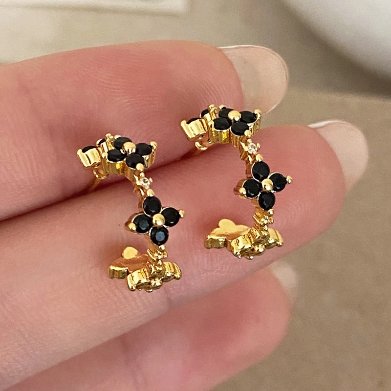 

PONYKISS 925 Sterling Silver 18K Gold Zircon Flower Letter C Stud Earrings for Women Cute Fine Jewelry Minimalist Accessories